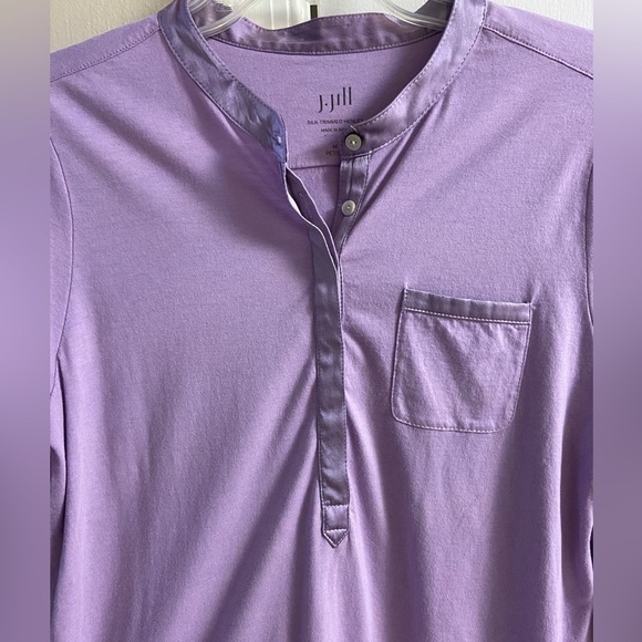 J Jill silk trim Henley lavender long sleeve Medium Petite - Picture 4 of 8